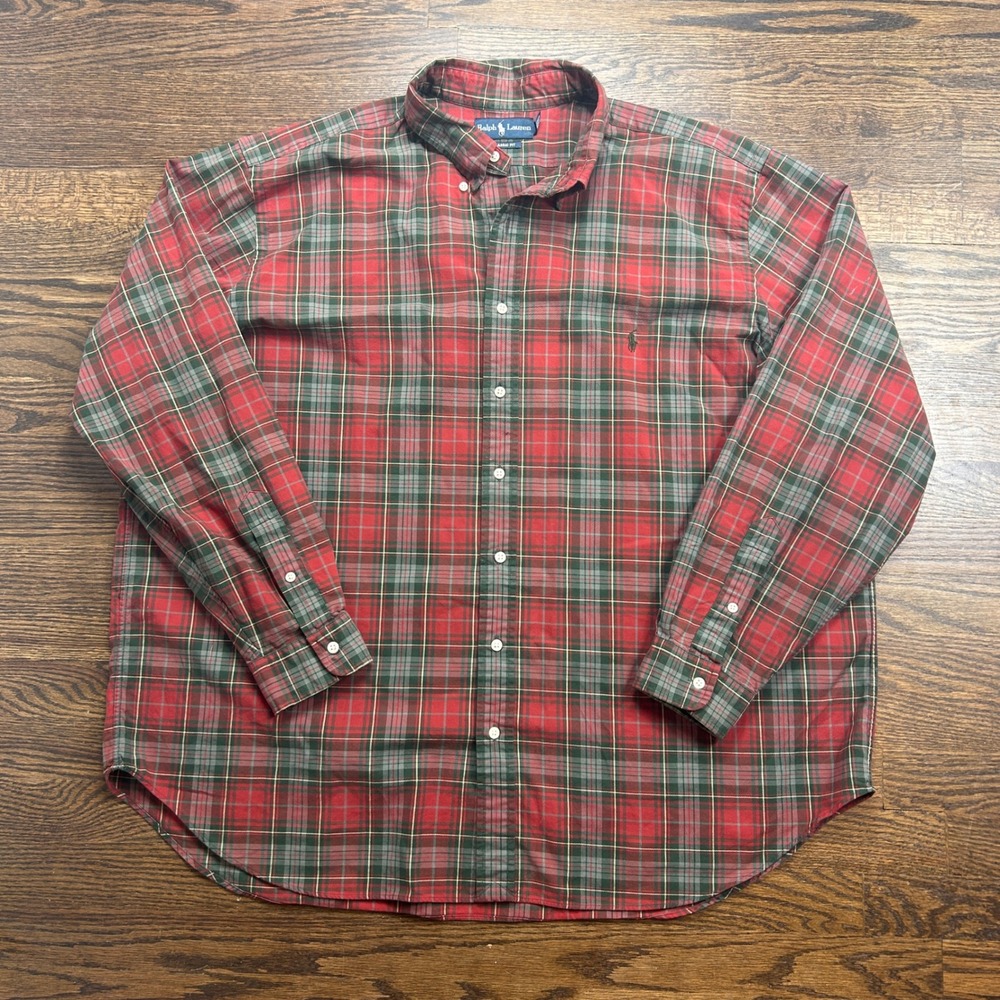 Ralph Lauren Classic Fit Red Green Plaid Button Down Shirt Mens 2XB Big